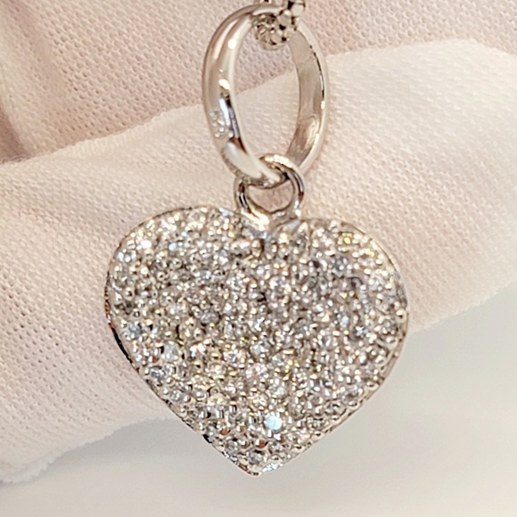 NWOT 925 Sterling Silver Cubic Zirconia Heart Pendant Necklace - Picture 1 of 6